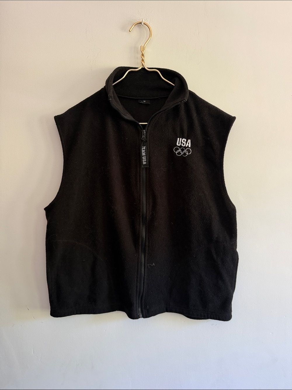 USA Olympic Sleeveless Fleece Vest - Black
